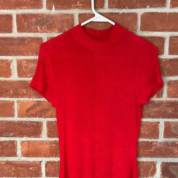 Vintage 90’s red mock neck ribbed short sleeve mini flare dress - Picture 4 of 9